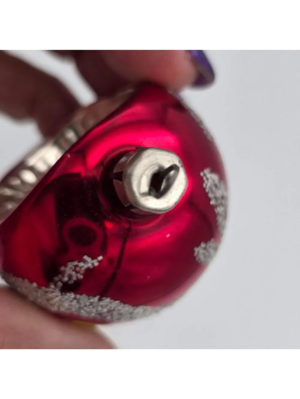 Reflector Mercury Glass Ornament Round Indent Red Silver Christmas 1.75